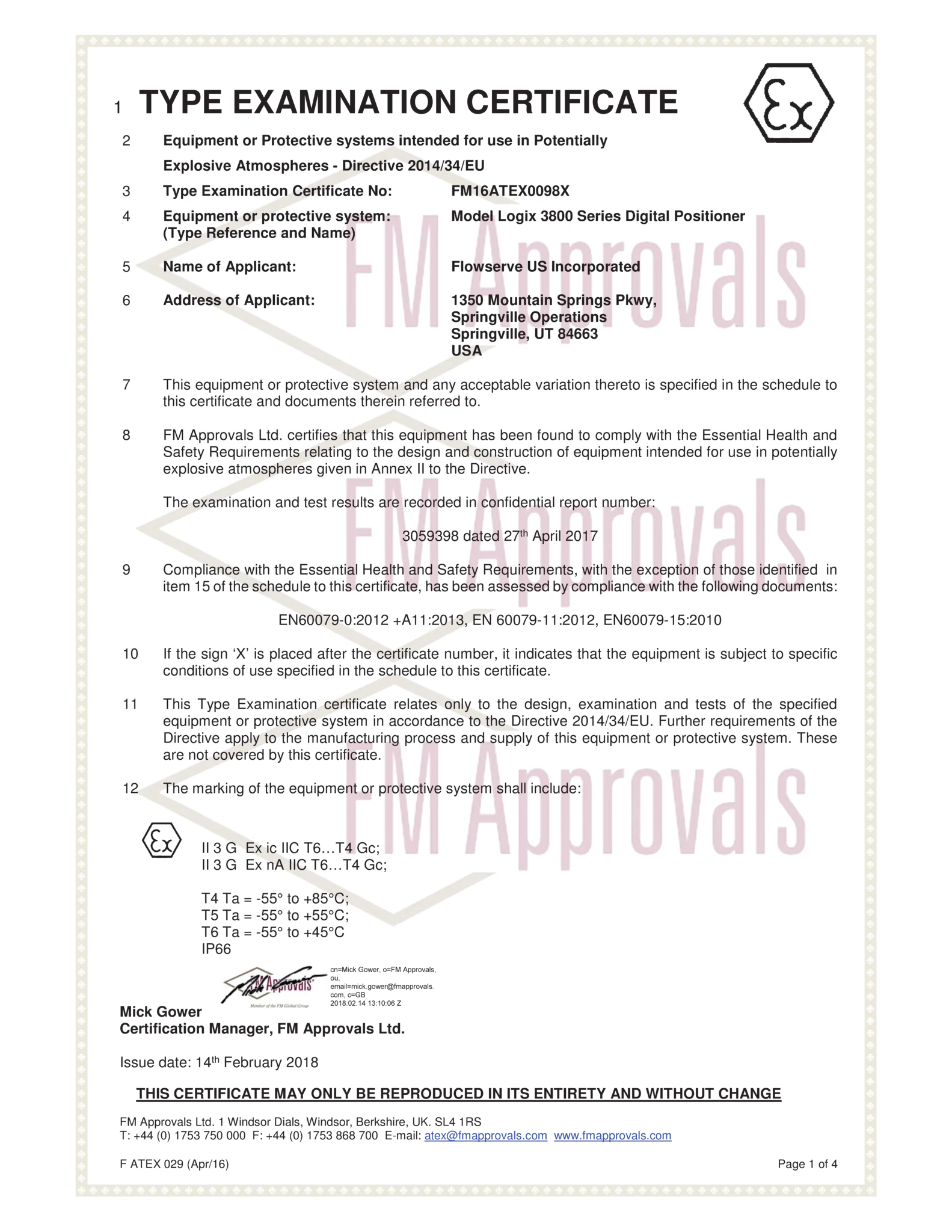Logix3800系列数字定位器-ATEX非侵入式检定证书